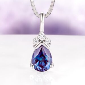 Minimalist Teardrop Alexandrite Necklace For Women- 925 Sterling Silver Color Changing Unique Gemstone Necklace- June Birthstone Jewelry