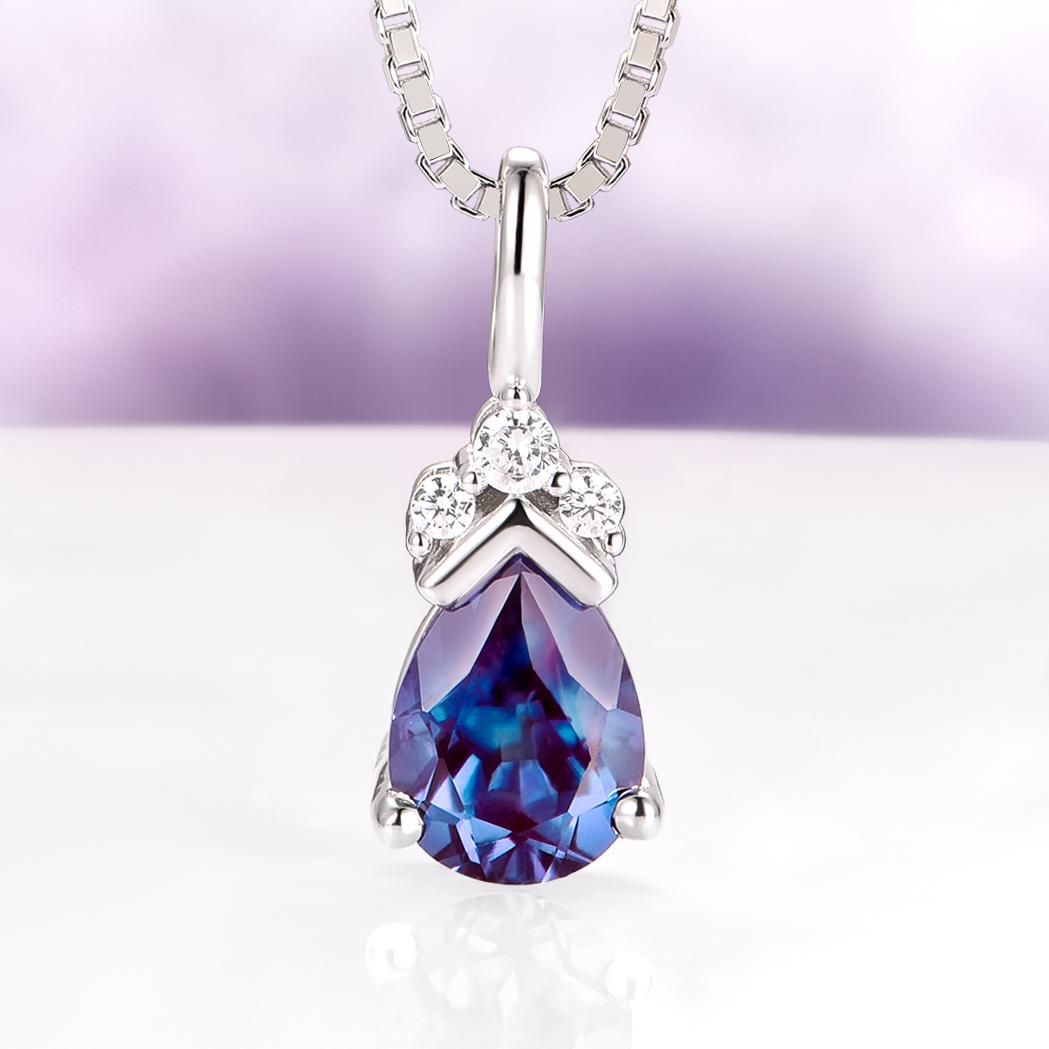 Minimalist Teardrop Alexandrite Necklace For Women- 925 Sterling Silver Color Changing Unique Gemstone Necklace- June Birthstone Jewelry Minimalist Teardrop Alexandrite Necklace For Women- 925 Sterling Silver Color Changing Unique Gemstone Necklace- June Birthstone Jewelry