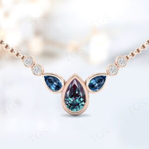 Pear Shaped Alexandrite Necklace For Women 925 Silver Art Deco Necklace Rose Gold Multi Gemstone Necklace For Wife Anniversary Gift For Her Pear Shaped Alexandrite Necklace For Women 925 Silver Art Deco Necklace Rose Gold Multi Gemstone Necklace For Wife Anniversary Gift For Her