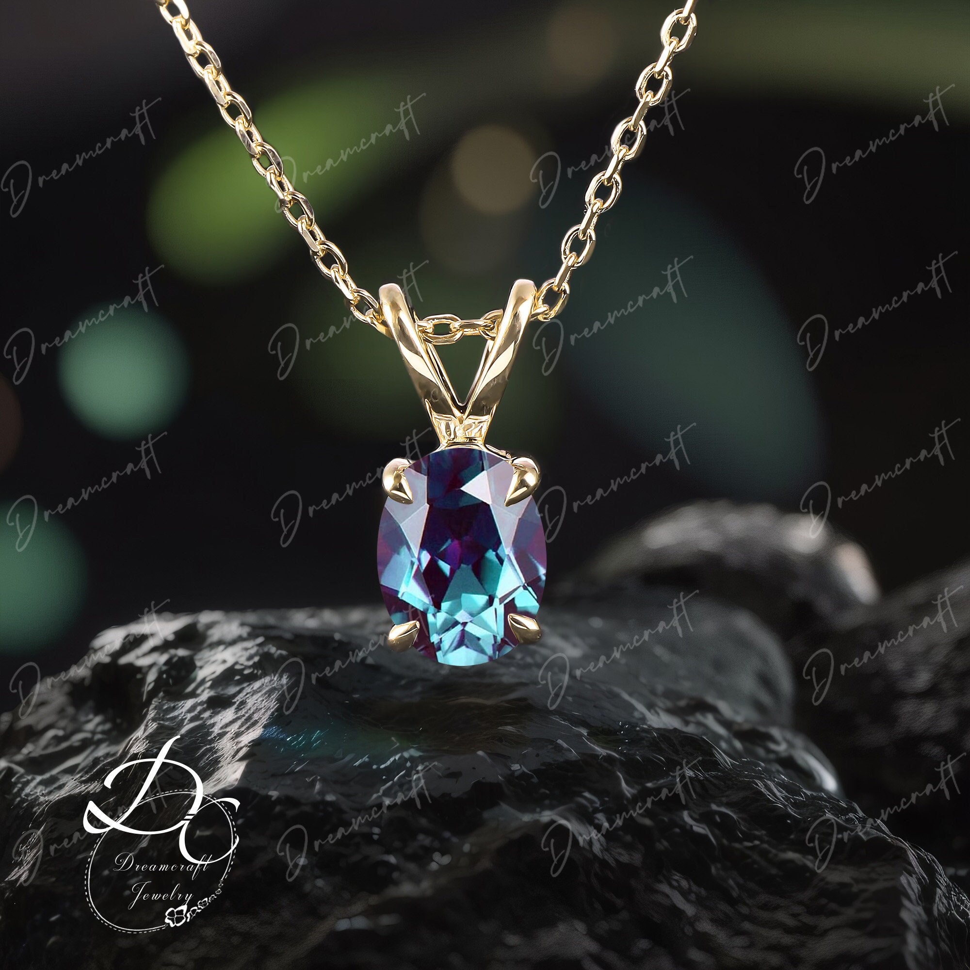 6x8mm Oval Cut Alexandrite Necklace Solid 14k Gold Unique Solitaire Pendant Women Personalized Gemstone Necklace Christmas Gift Anniversary