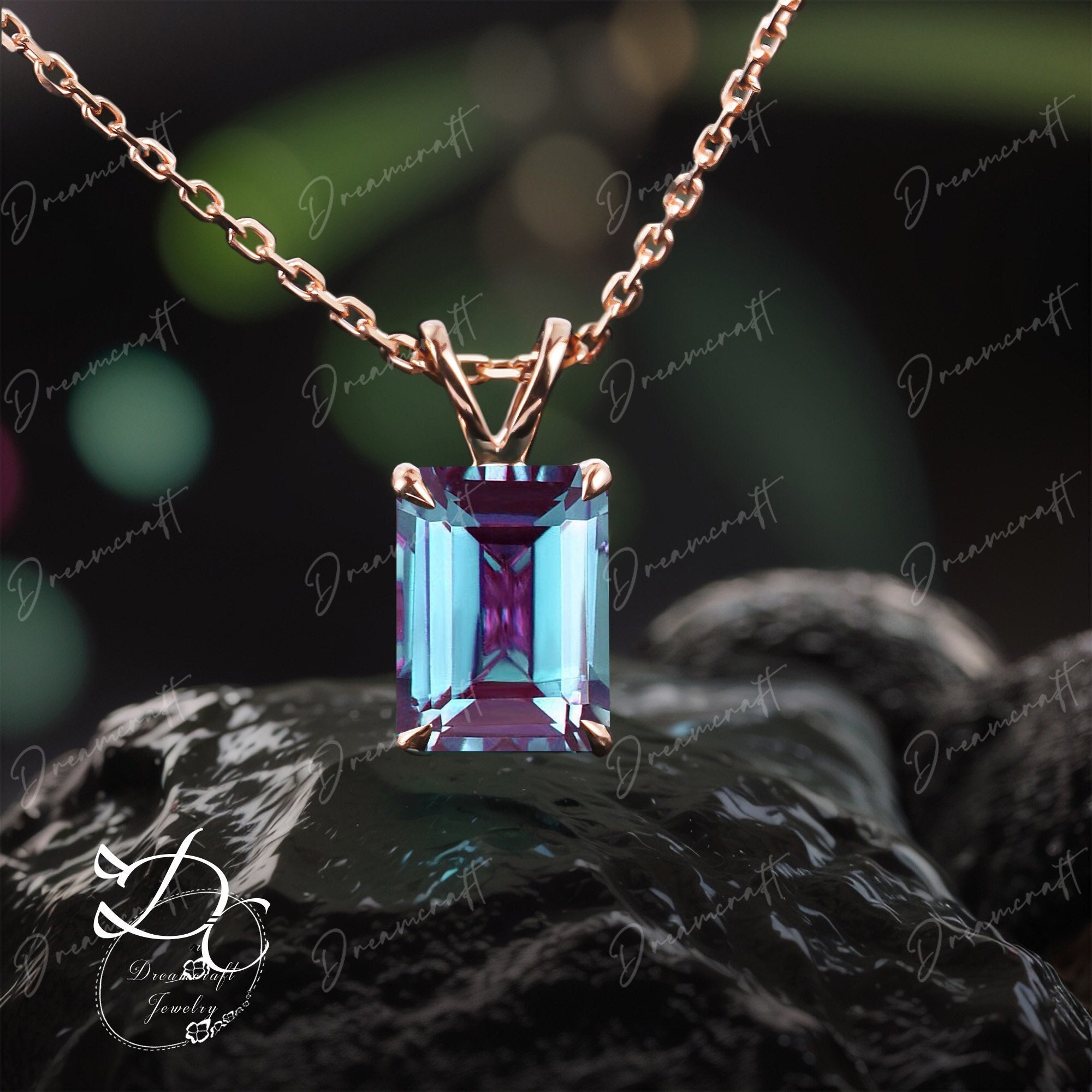 8x11mm Emerald Cut Alexandrite Necklace Solid 14k Rose Gold Unique Solitaire Pendant Women Personalized Gemstone Necklace Gift Anniversary 8x11mm Emerald Cut Alexandrite Necklace Solid 14k Rose Gold Unique Solitaire Pendant Women Personalized Gemstone Necklace Gift Anniversary