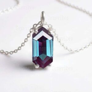 925 Sterling Silver Color Changing Alexandrite Pendant For Women Simple Dainty Pendant Birthsay Gift For Her June Birthstone Jewelry
