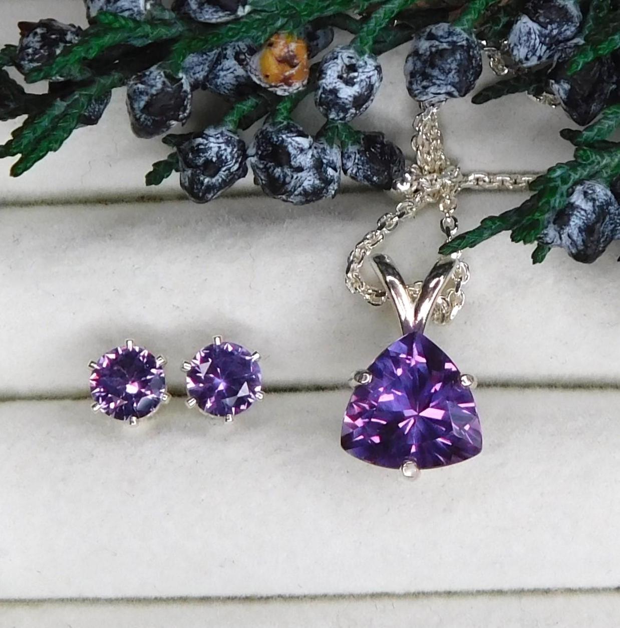 Alexandrite 9mm Pendant Or Jewelry Set: Purple~pink Color Change, Sterling Silver, June Birthstone