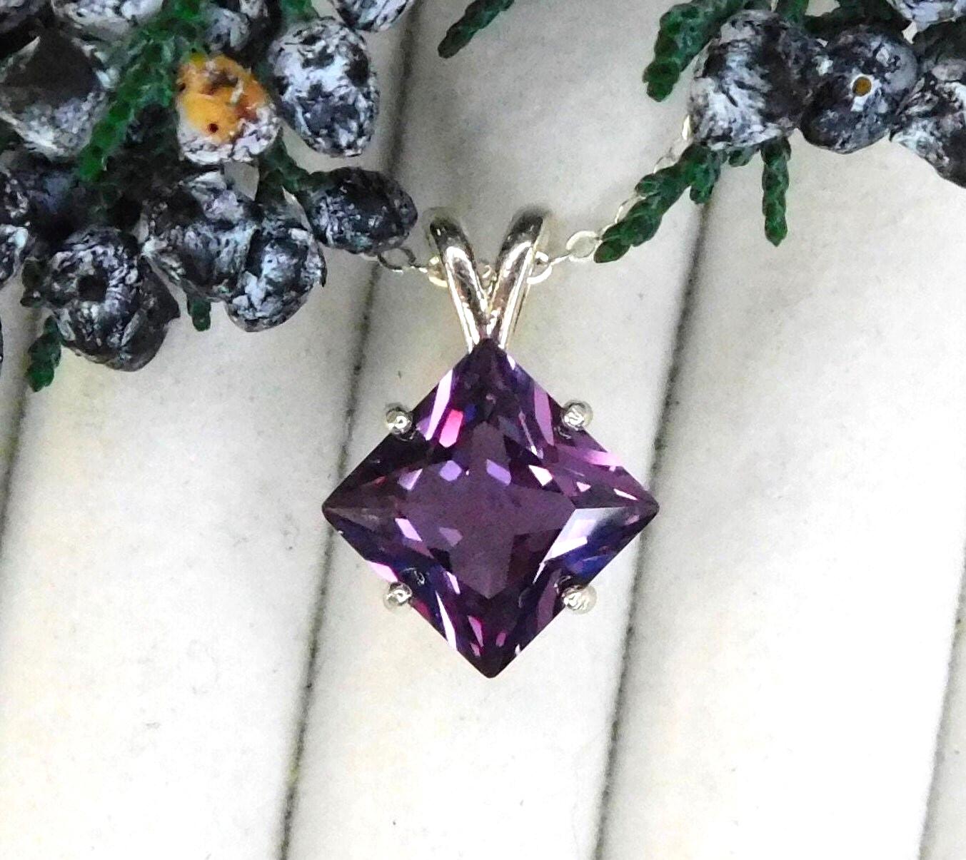 Alexandrite 9mm Pendant: Purple To Pink Color Change, Sterling Silver, June Birthstone