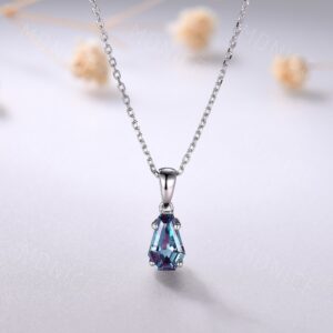 Coffin Alexandrite Pendant Necklace: Minimalist Gothic White Gold, 18''