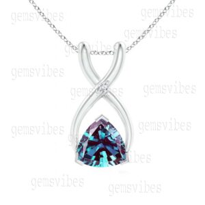 Alexandrite Pendant Necklace, Sterling Silver Trillion Cut Gemstone