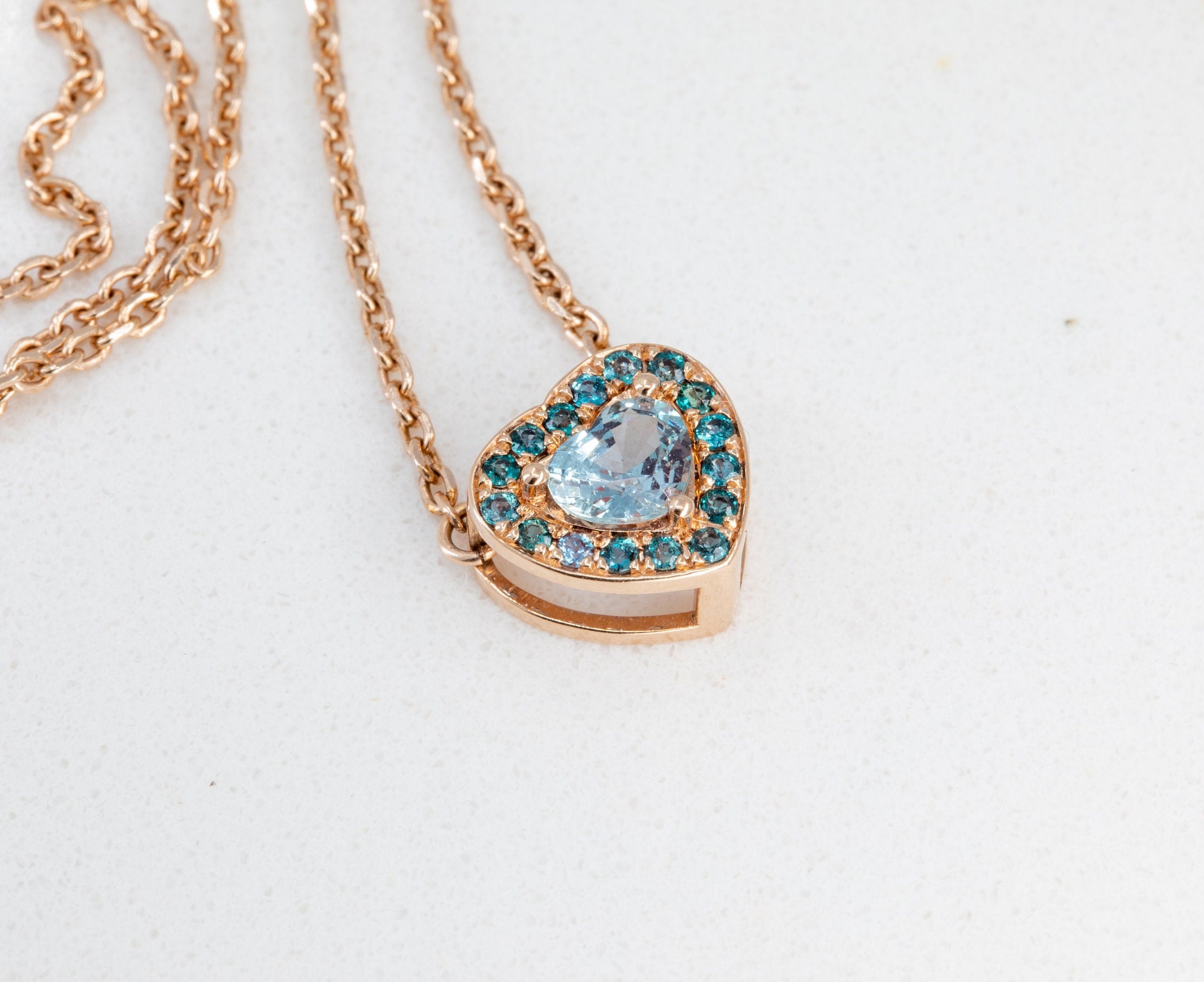 Alexandrite Heart Pendant: 14k Rose Gold Birthstone Necklace