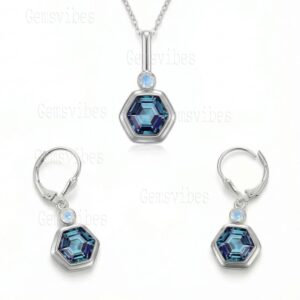 Hexagon Alexandrite Pendant, Sterling Silver June Birthstone Jewelry, Color Changing Gemstone Necklace