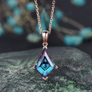 Kite Alexandrite Necklace Solid 14k 18k Rose Gold Vintage Unique Personalized Pendant For Women Her Gemstone Anniversary Bridal Gift Mother