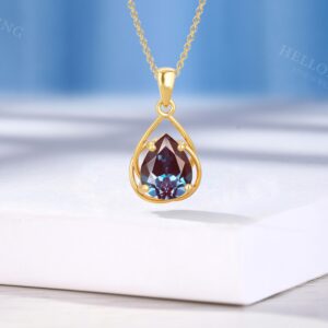 Minimalist Lab Alexandrite Pendant, June Birthstone Pendant Necklace, Handcrafted Solid Gold Pendant, Anniversary Gifts for Her by HelloRing
