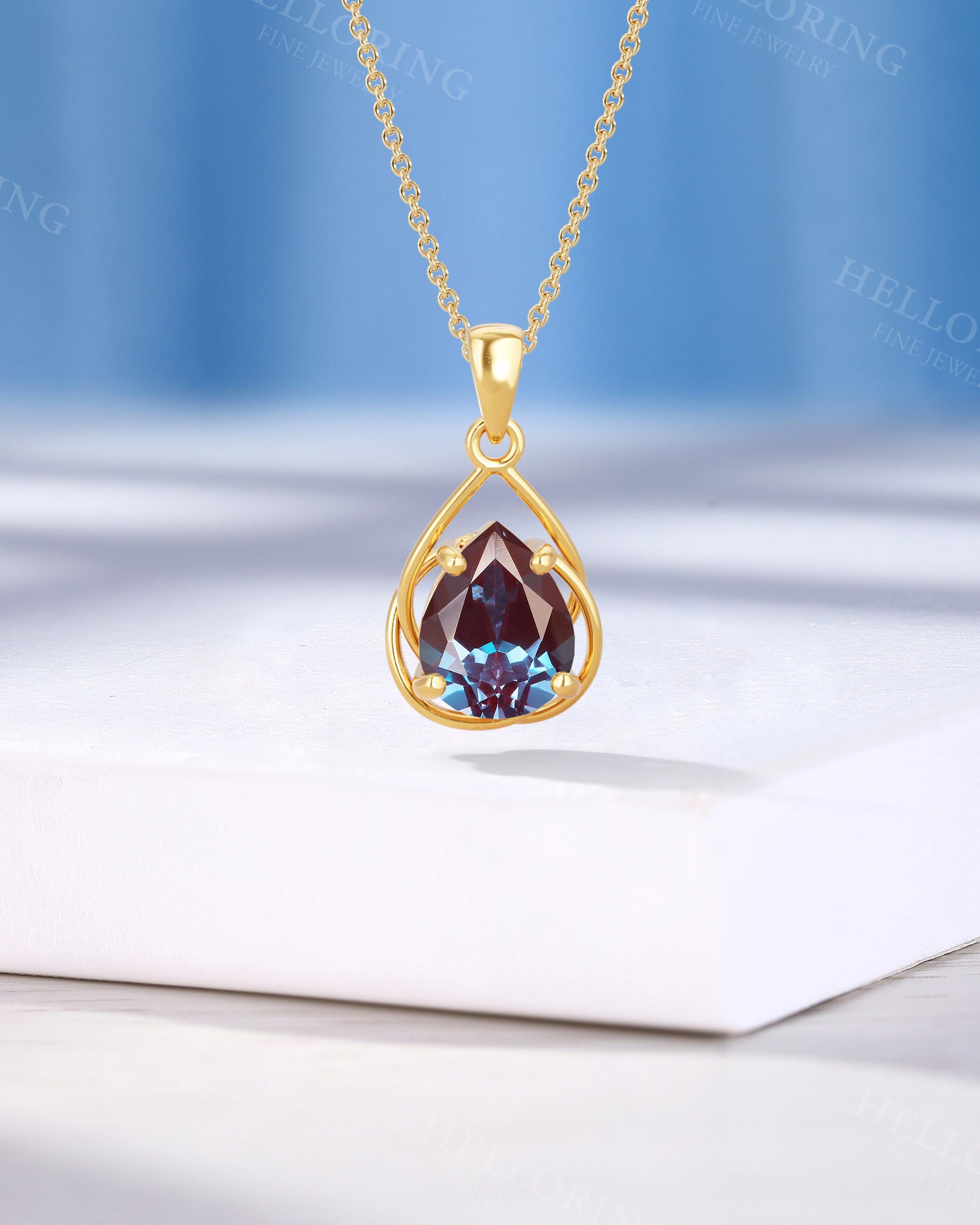 Minimalist Lab Alexandrite Pendant, June Birthstone Pendant Necklace, Handcrafted Solid Gold Pendant, Anniversary Gifts For Her By Helloring Minimalist Lab Alexandrite Pendant, June Birthstone Pendant Necklace, Handcrafted Solid Gold Pendant, Anniversary Gifts For Her By Helloring