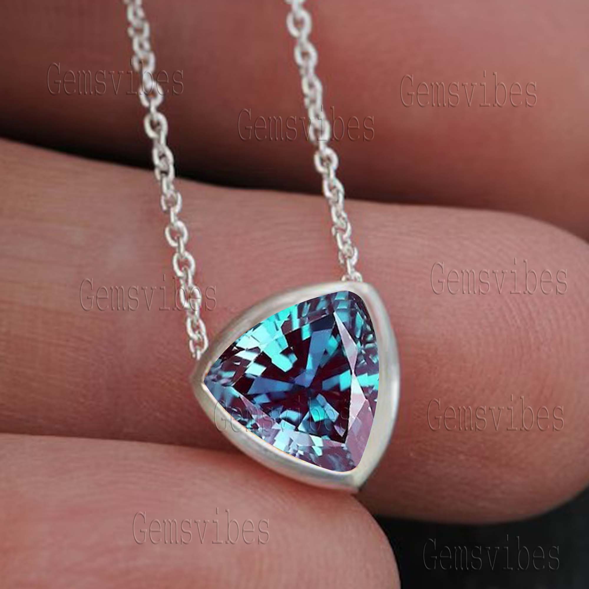 Multicolor Alexandrite Necklace, Sterling Silver Trillion Pendant Multicolor Alexandrite Necklace, Sterling Silver Trillion Pendant