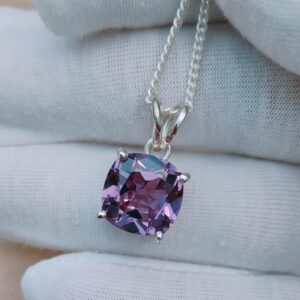 Alexandrite Pendant, Alexandrite Necklace, Cushion Cut Alexandrite Pendant With Chain, 925 Sterling Silver, Color Change Stone Pendant
