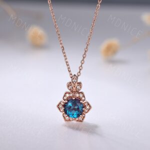 Alexandrite Pendant Necklace: Floral Moissanite Halo, Rose Gold Color Changing Stone