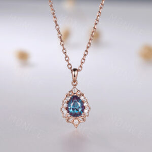 Pear Cut alexandrite celtic pendant rose gold June birthstone moissanite drop pendant necklace,Vintage 1.5CT Alexandrite Bridal Necklace