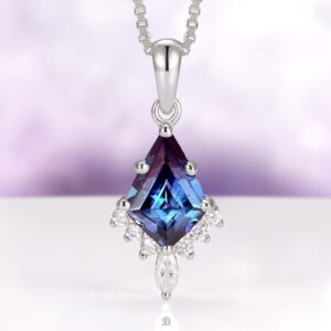 Skye Kite® Lab-grown Alexandrite Necklace In 925 Sterling Silver- Unique Kite Cut Pendant- Color Changing Necklace Anniversary Gift For Her