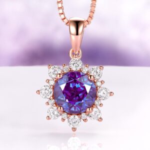 Snowflake Alexandrite Necklace In 14k Rose Gold Vermeil- Unique Color Changing June Birthstone Pendant - Anniversary Birthday Gift For Her