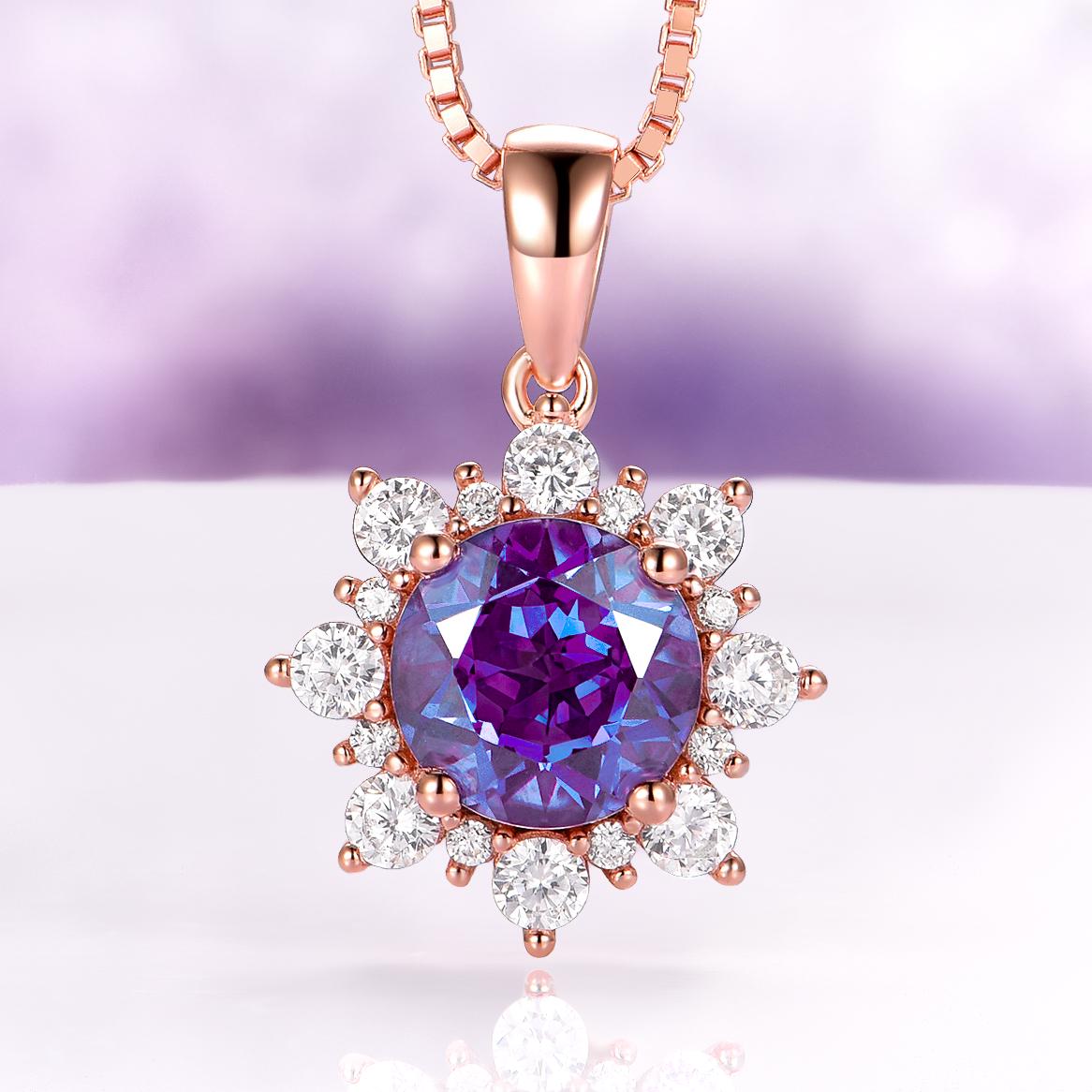 Snowflake Alexandrite Necklace In 14k Rose Gold Vermeil- Unique Color Changing June Birthstone Pendant - Anniversary Birthday Gift For Her