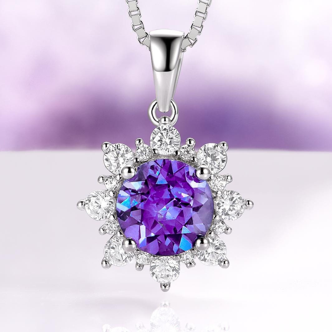 Snowflake Alexandrite Necklace In 925 Sterling Silver- Unique Color Changing June Birthstone Pendant - Anniversary Birthday Gift For Her