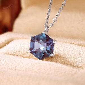 Solitaire Alexandrite Necklace - Hexagon Cut Charm Pendant, Gift For Her By Henryrocky