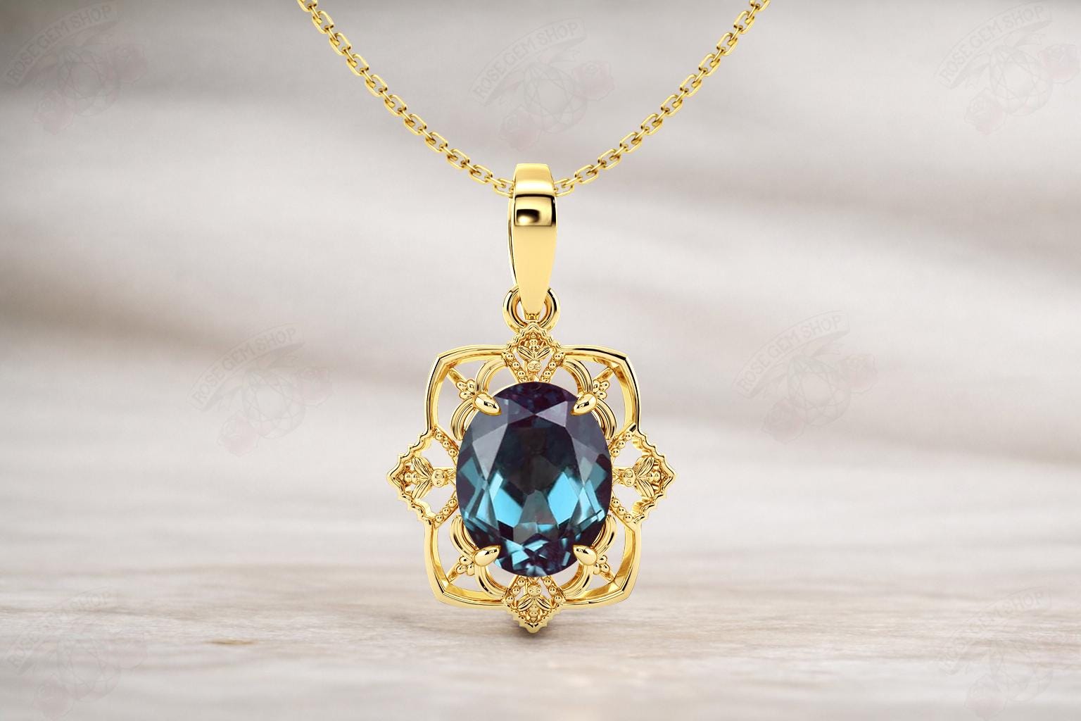 Vintage Alexandrite Necklace For Women 925 Silver Alexandrite Statement Pendant  Art Deco Floral Design Pendant Unique Leaf Bridal Pendant