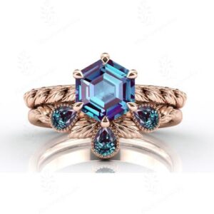 Art Deco Alexandrite Engagement Ring Set 925 Silver Alexandrite Vine Leaf Bridal Ring Set Vintage Alexandrite 2 Piece Wedding Ring Set Art Deco Alexandrite Engagement Ring Set 925 Silver Alexandrite Vine Leaf Bridal Ring Set Vintage Alexandrite 2 Piece Wedding Ring Set