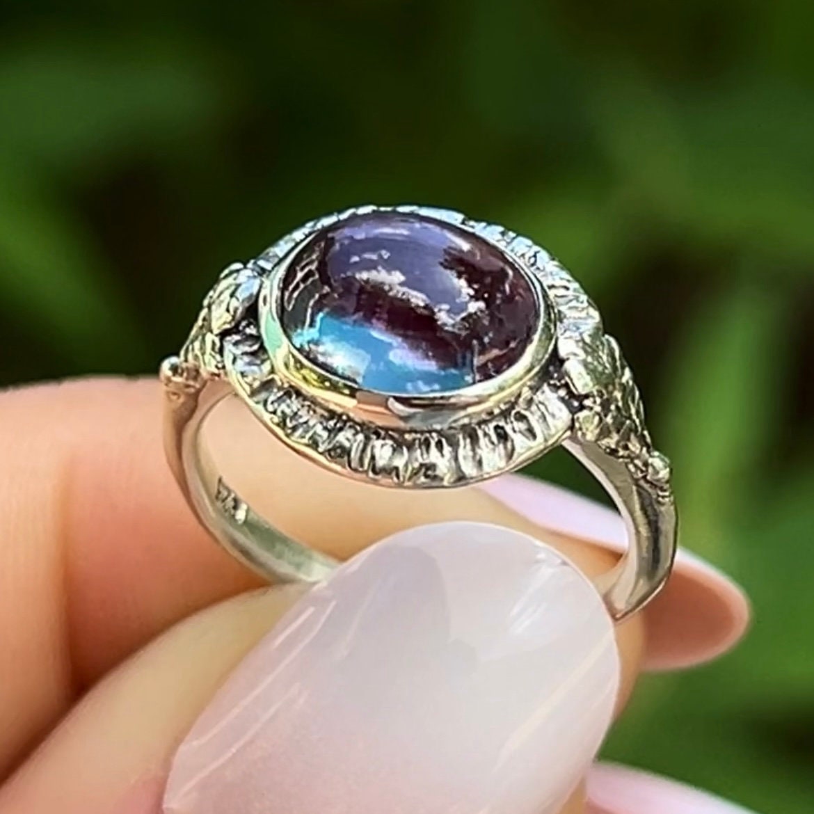 Made To Order: Sterling Silver Lab Alexandrite Ring, Juniper Leaf Design Made To Order: Sterling Silver Lab Alexandrite Ring, Juniper Leaf Design