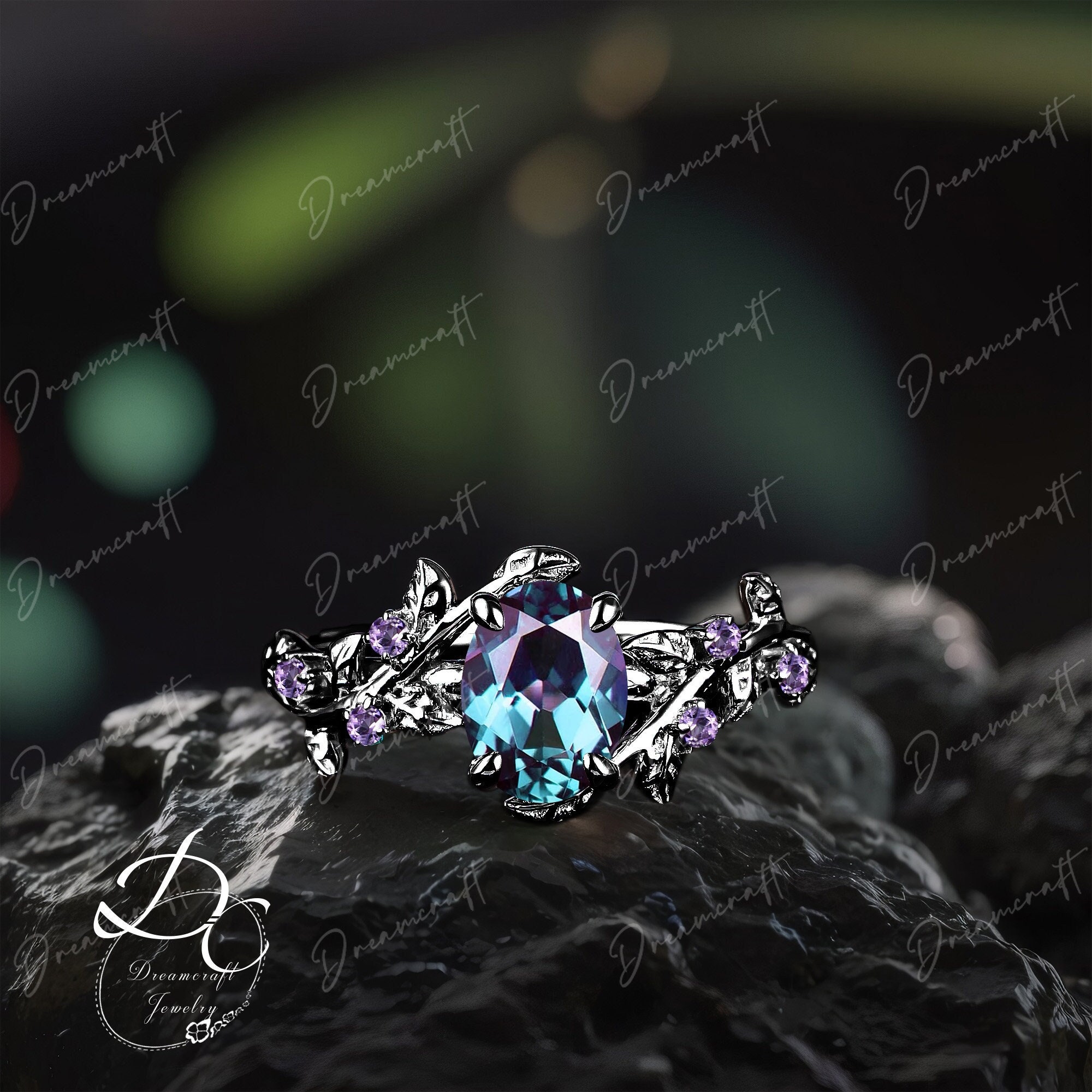 Oval Alexandrite Engagement Ring Art Deco Leaf Black Gold Twig Cluster Promise Ring Green Gemstone Bridal Ring June Birthstone Jewelry Gift Oval Alexandrite Engagement Ring Art Deco Leaf Black Gold Twig Cluster Promise Ring Green Gemstone Bridal Ring June Birthstone Jewelry Gift