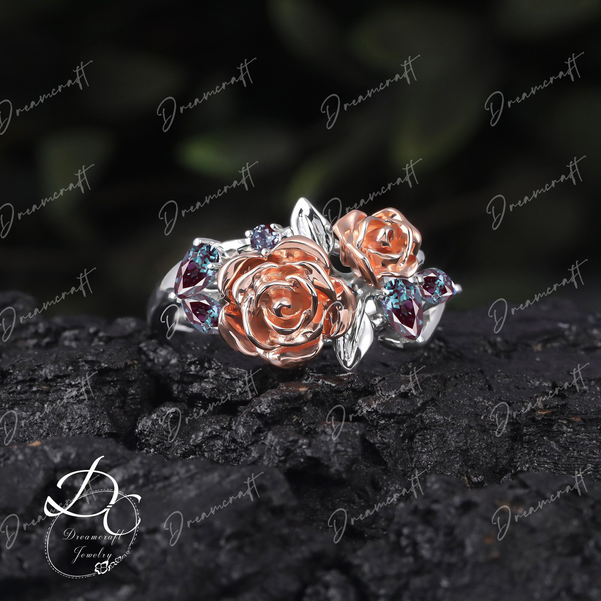 Pear Alexandrite Engagement Ring Unique Rose Gold Engagement Ring For Women Antique 0.75ctw Alexandrite Ring Bridal Vintage Anniversary Gift