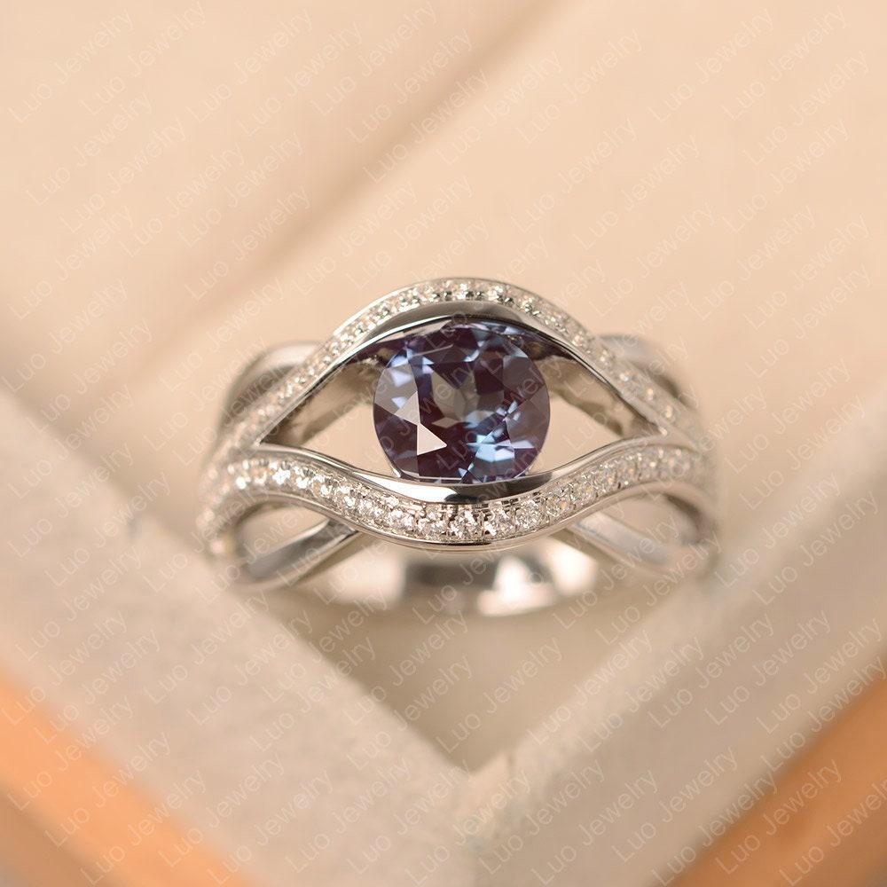 Alexandrite Ring, Round Cut, June Birthstone Ring, Sterling Silver, Engagement Ring For Women