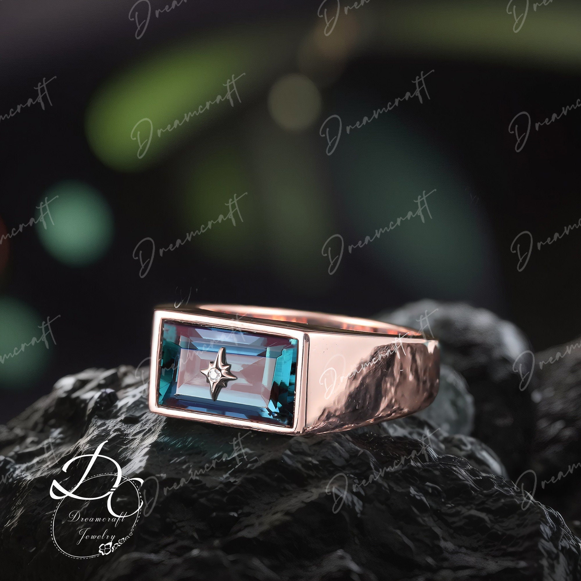Solid 14k Rose Gold Men Band Wedding Band Minimalist Ring Alexandrite Ring Real Gemstone Wedding Anniversary Band Promise Ring For Him
