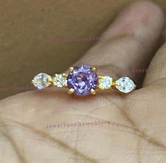 Vintage Alexandrite Engagement Ring, Round Cut, 925 Sterling Silver