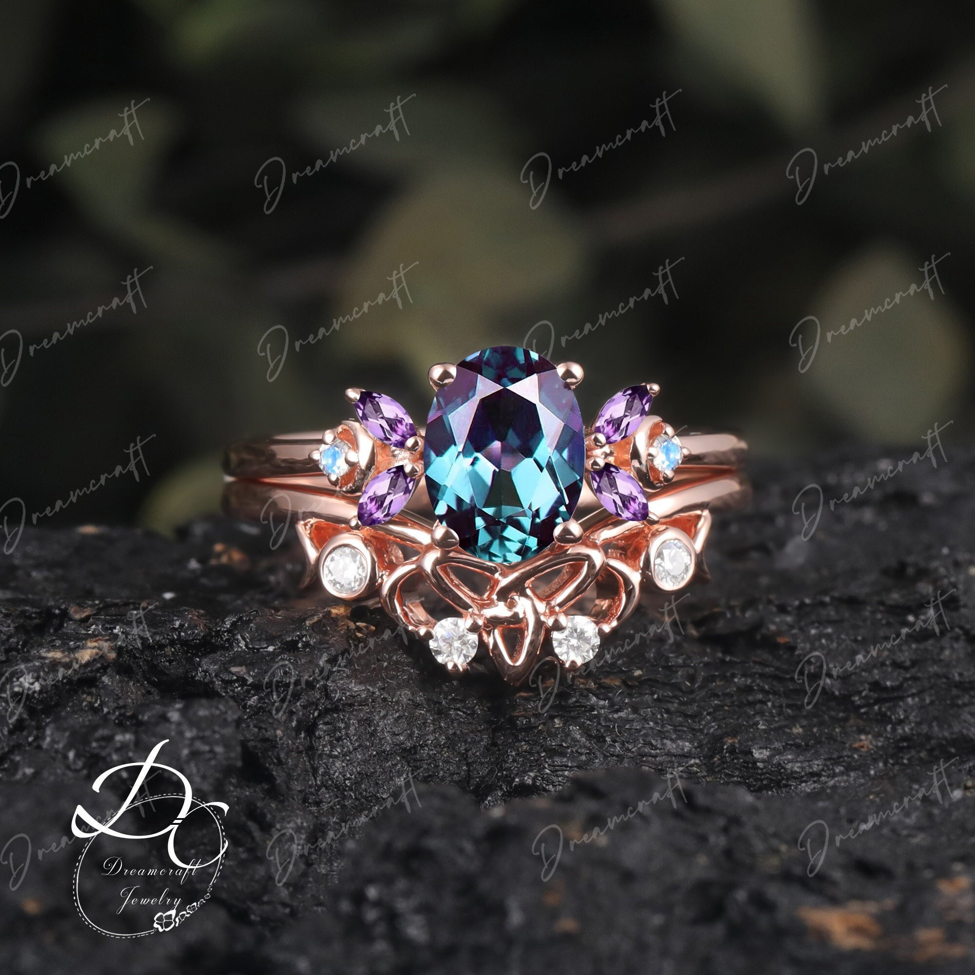 Vintage Oval Alexandrite Engagement Ring Sets Rose Gold Promise Ring June Birthstone Art Deco Bridal Sets Anniversary Cluster Ring Women Vintage Oval Alexandrite Engagement Ring Sets Rose Gold Promise Ring June Birthstone Art Deco Bridal Sets Anniversary Cluster Ring Women