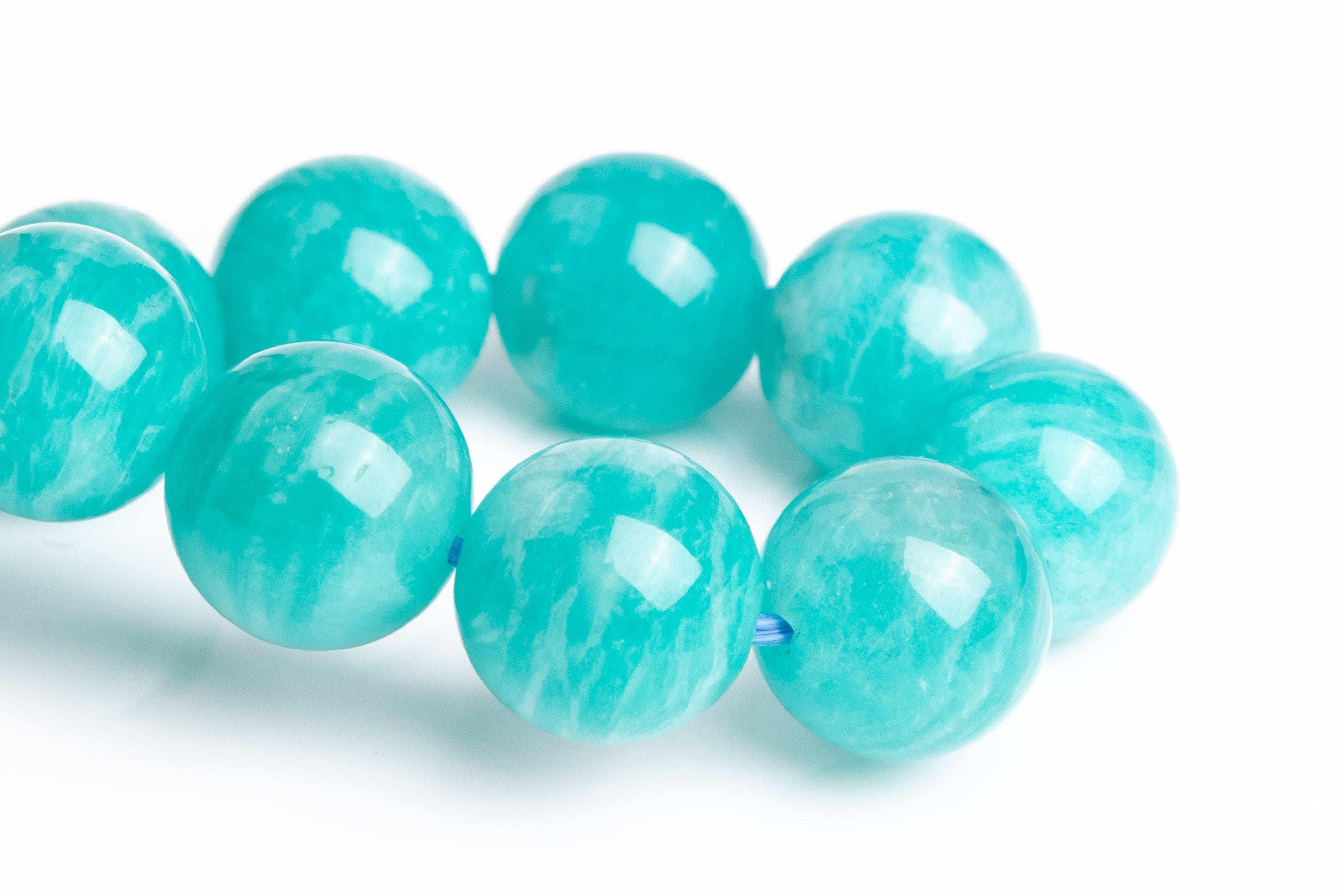 10mm Amazonite Aqua Wavy Stripes Beads Blue Green Bracelet Grade Aaa Genuine Natural Round Gemstone 7.5" (122950h-2708)
