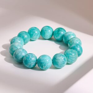 13 / 14 / 15mm Genuine Natural Amazonite Blue Green Round Big Size Beads Gemstone Bracelet For Man And Woman