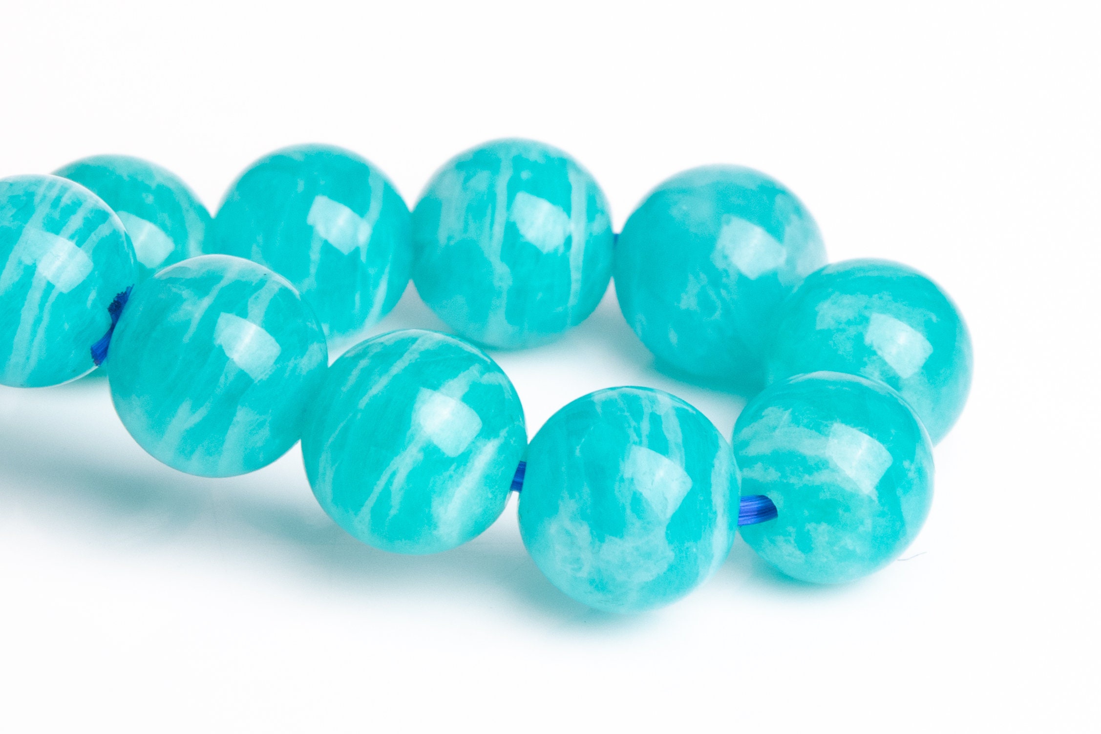 7-8mm Amazonite Aqua Wavy Stripes Beads Blue Green Bracelet Grade Aaa Genuine Natural Round Gemstone 7" (122915h-2628)