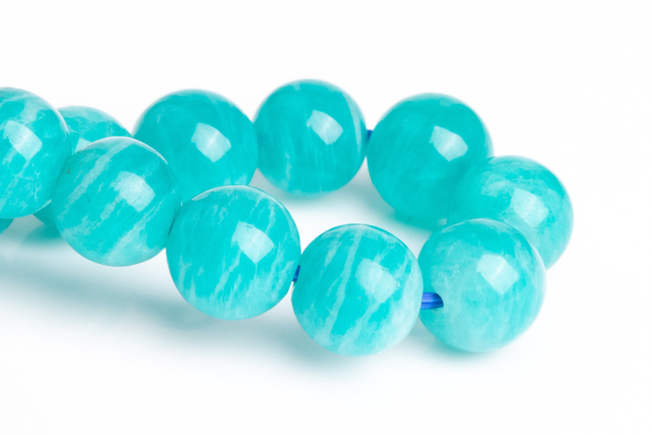 7-8mm Amazonite Aqua Wavy Stripes Beads Blue Green Bracelet Grade Aaa Genuine Natural Round Gemstone 7" (122914h-2627)