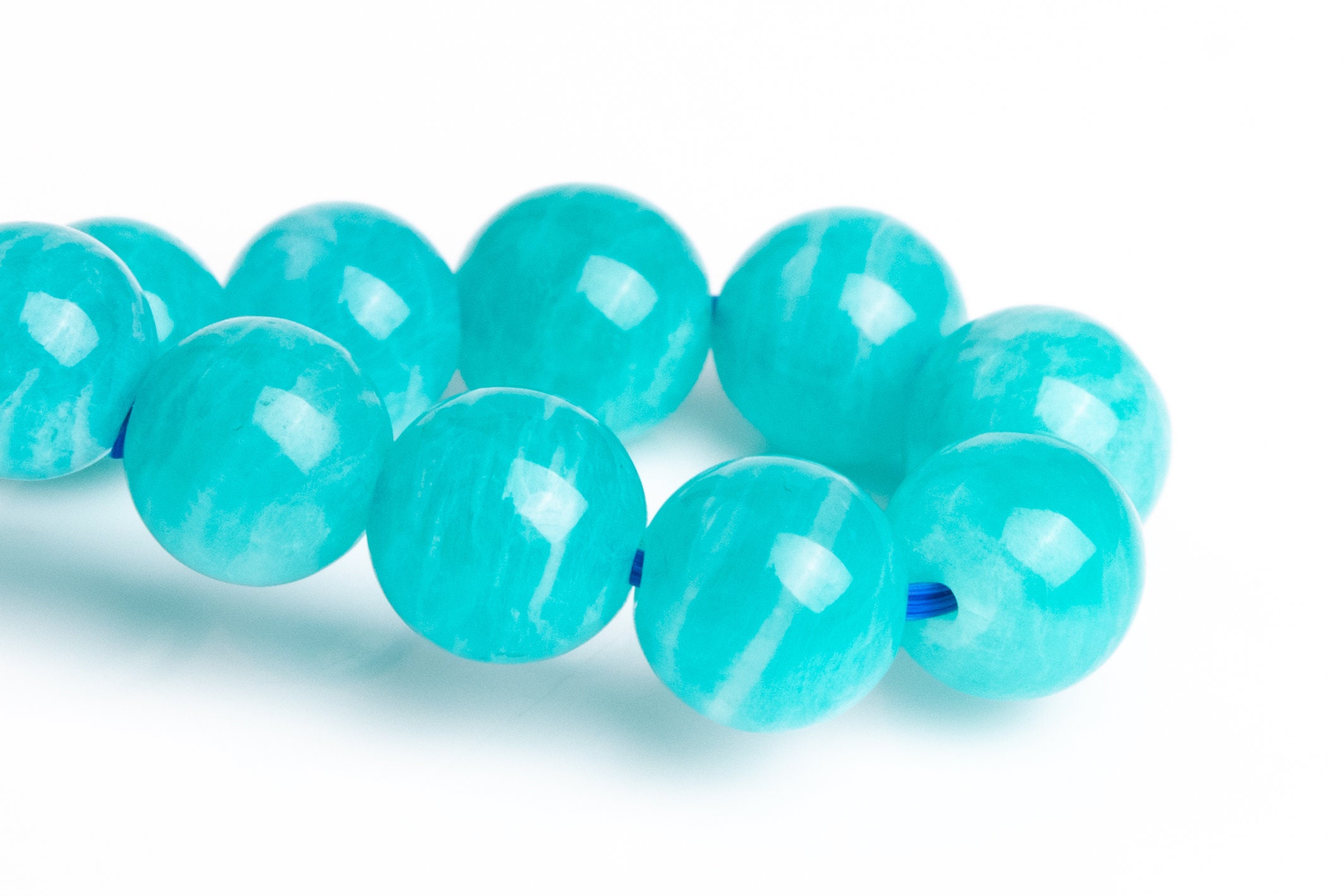 7mm Amazonite Aqua Wavy Stripes Beads Blue Green Bracelet Grade Aaa Genuine Natural Round Gemstone 7" (122910h-2627)