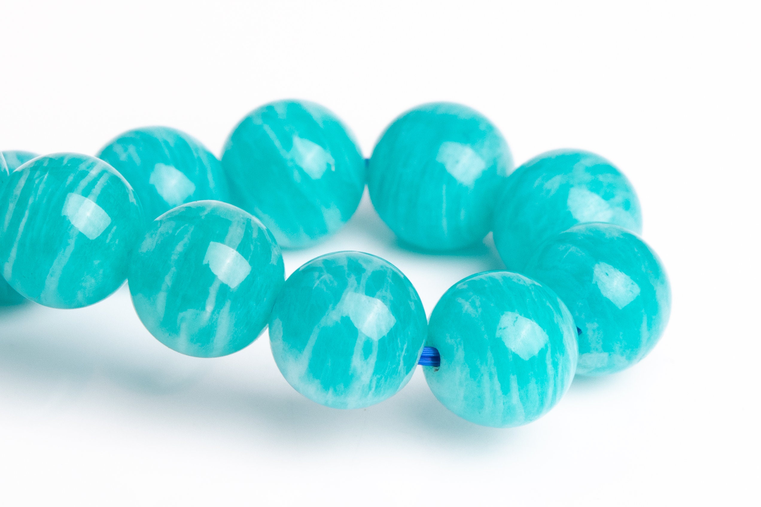 8-9mm Amazonite Aqua Wavy Stripes Beads Blue Green Bracelet Grade Aaa Genuine Natural Round Gemstone 7" (122923h-2629)