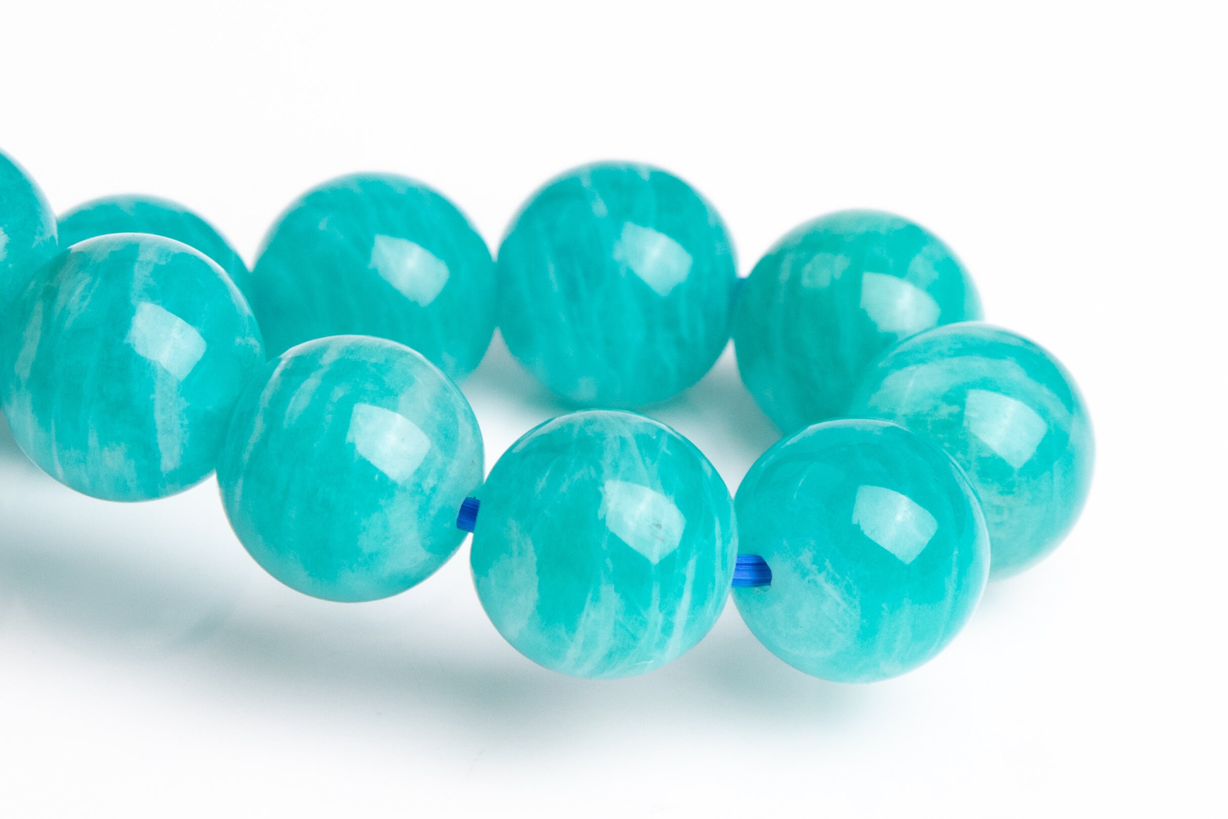 8-9mm Amazonite Aqua Wavy Stripes Beads Blue Green Bracelet Grade Aaa Genuine Natural Round Gemstone 7" (122927h-2630)