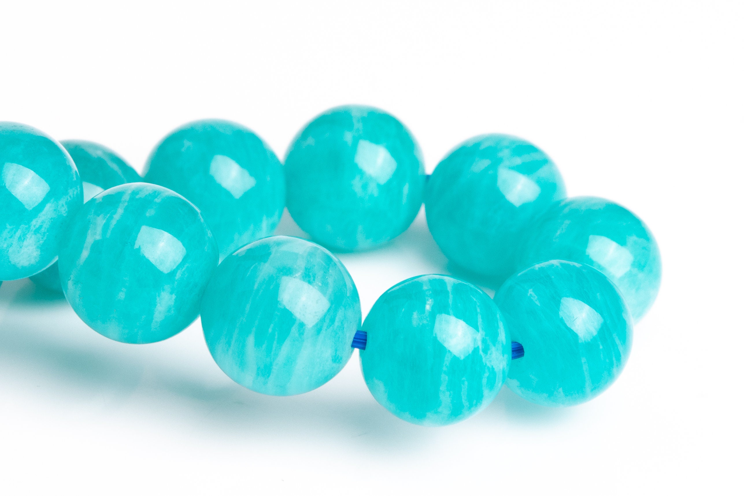 9mm Amazonite Aqua Wavy Stripes Beads Blue Green Bracelet Grade Aaa Genuine Natural Round Gemstone 7" (122932h-2643)