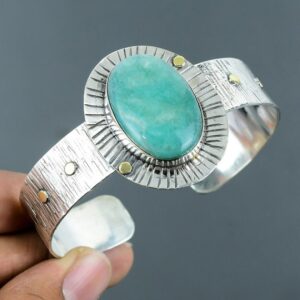 Amazonite Bangle: Handmade 925 Sterling Silver Cuff Bracelet