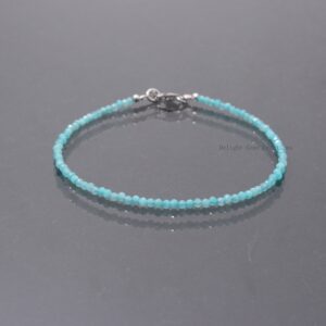 Amazonite Beaded Bracelet, 2mm Micro Faceted Gemstone, Handmade Jewelry