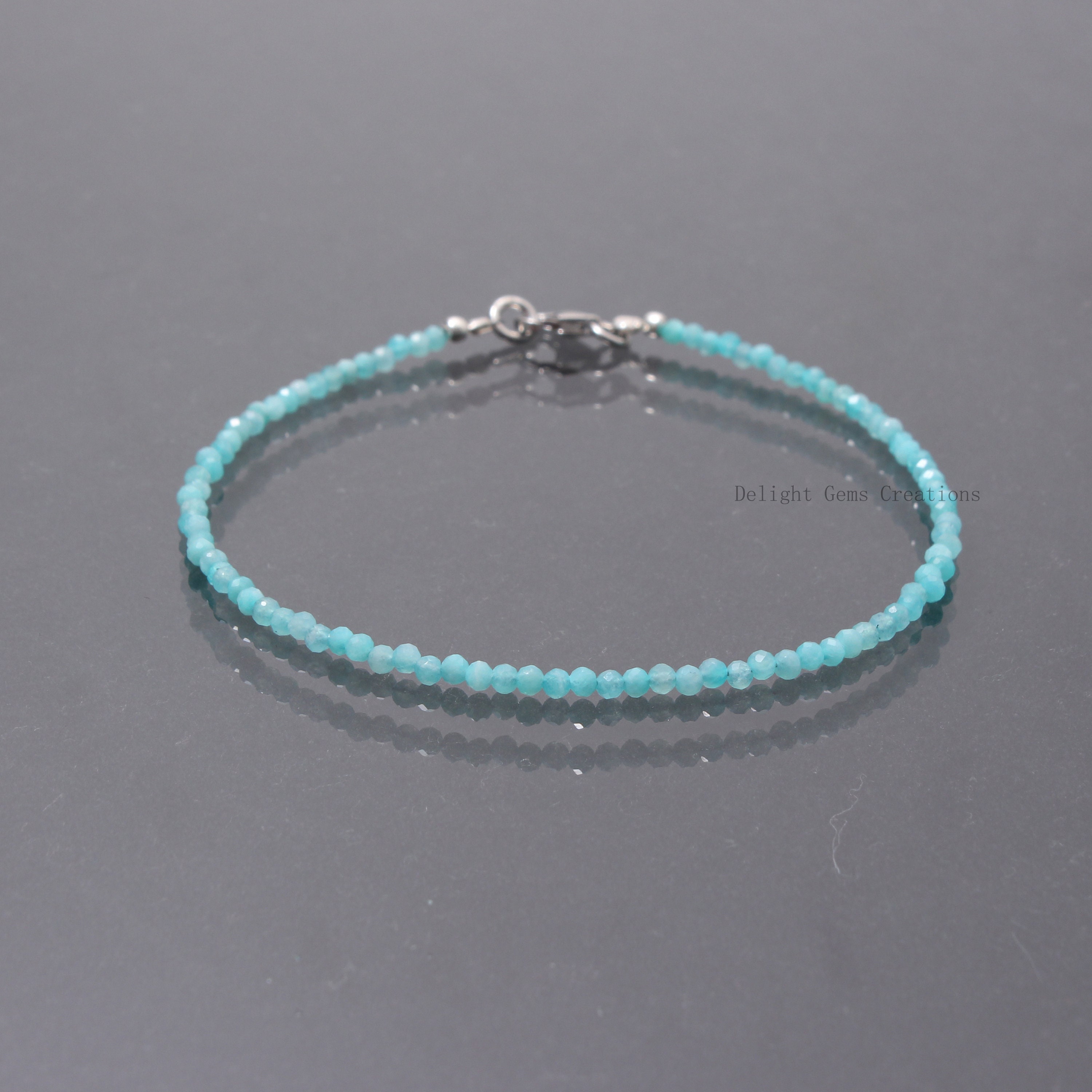 Amazonite Beaded Bracelet, 2mm Micro Faceted Gemstone, Handmade Jewelry
