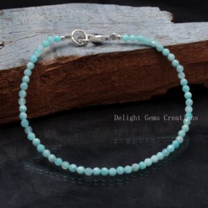 Amazonite Beaded Bracelet, 3mm Micro Faceted Gemstone Jewelry
