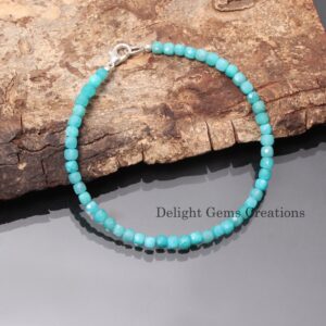 Amazonite Beaded Bracelet, 4mm Faceted Cube Gemstone Jewelry