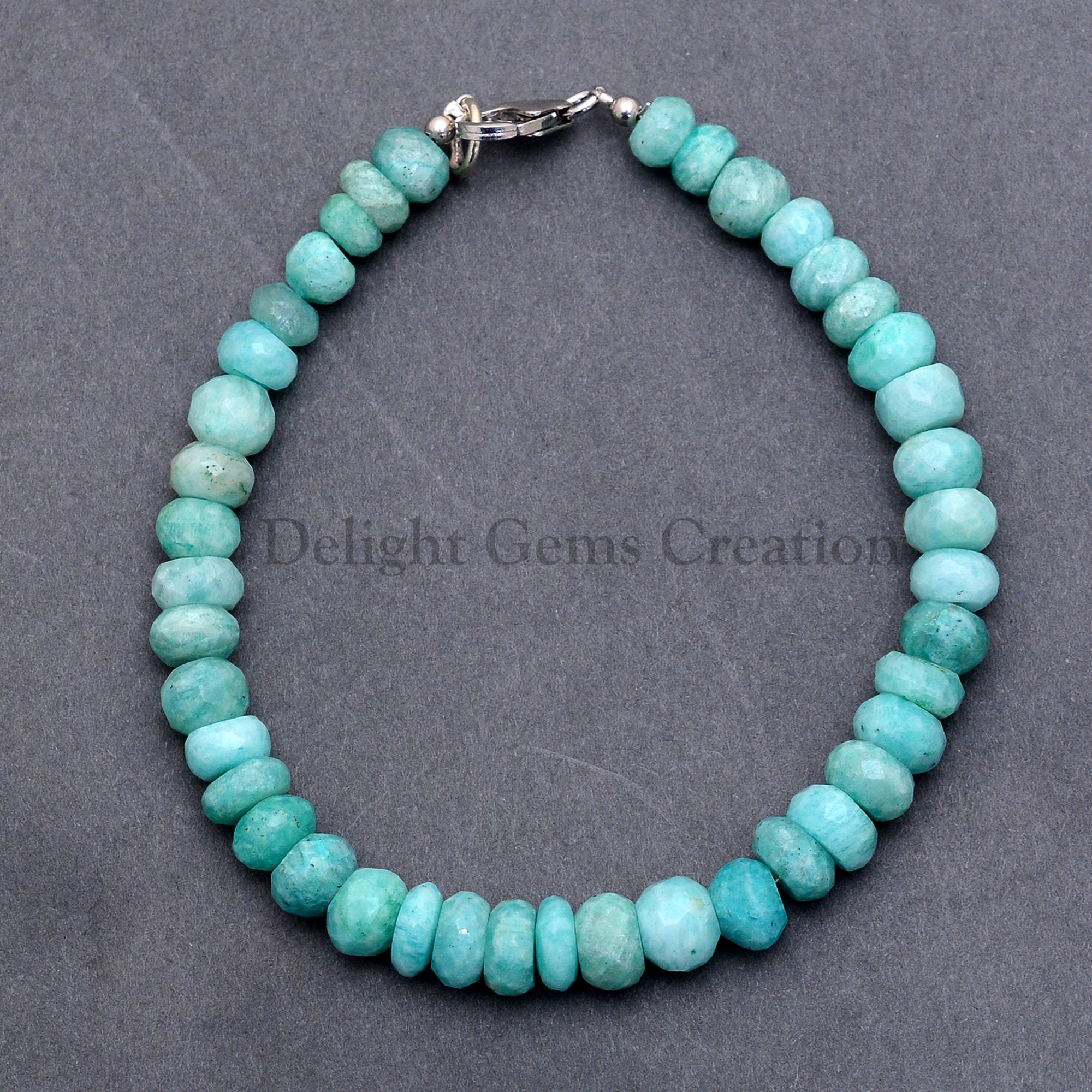 Amazonite Beaded Bracelet, Faceted Rondelle Beads (6mm-7.5mm, 8 Inch)
