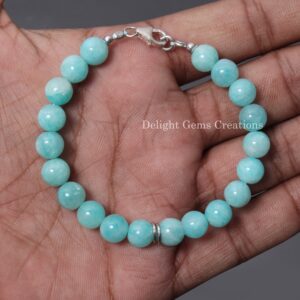 Blue Amazonite Bracelet, 8mm Round Gemstone Beads, Healing Jewelry