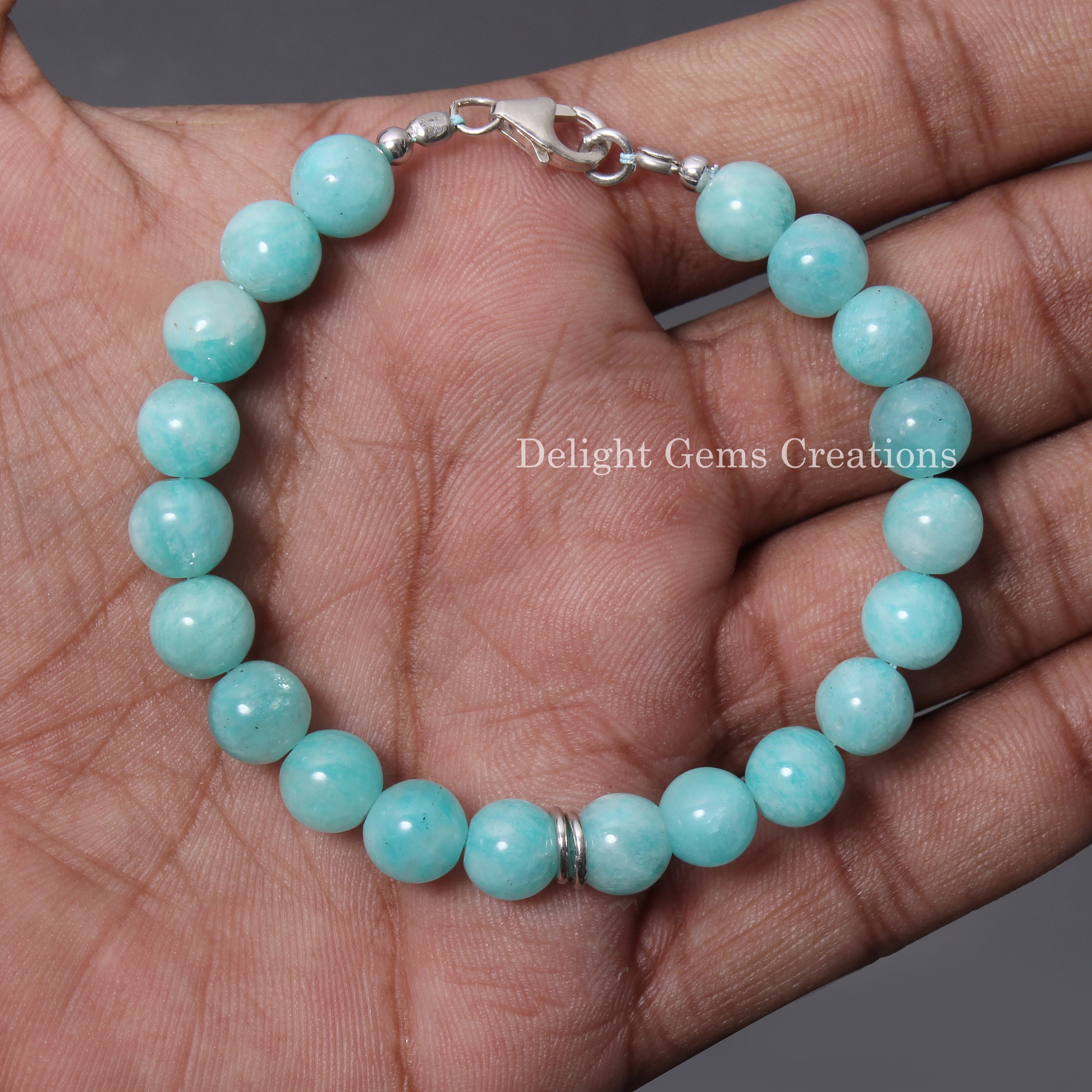 Blue Amazonite Bracelet, 8mm Round Gemstone Beads, Healing Jewelry