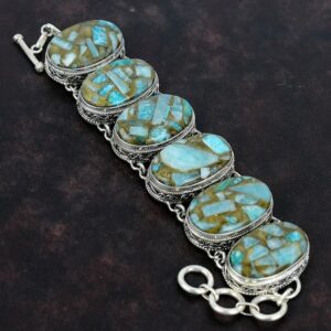 Copper Amazonite Bracelet: Handmade 925 Sterling Silver, Adjustable